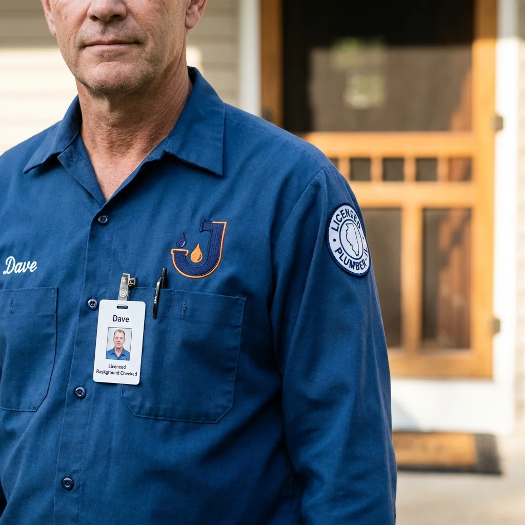 Licensed plumber showing ID badge in Midlothian, TX