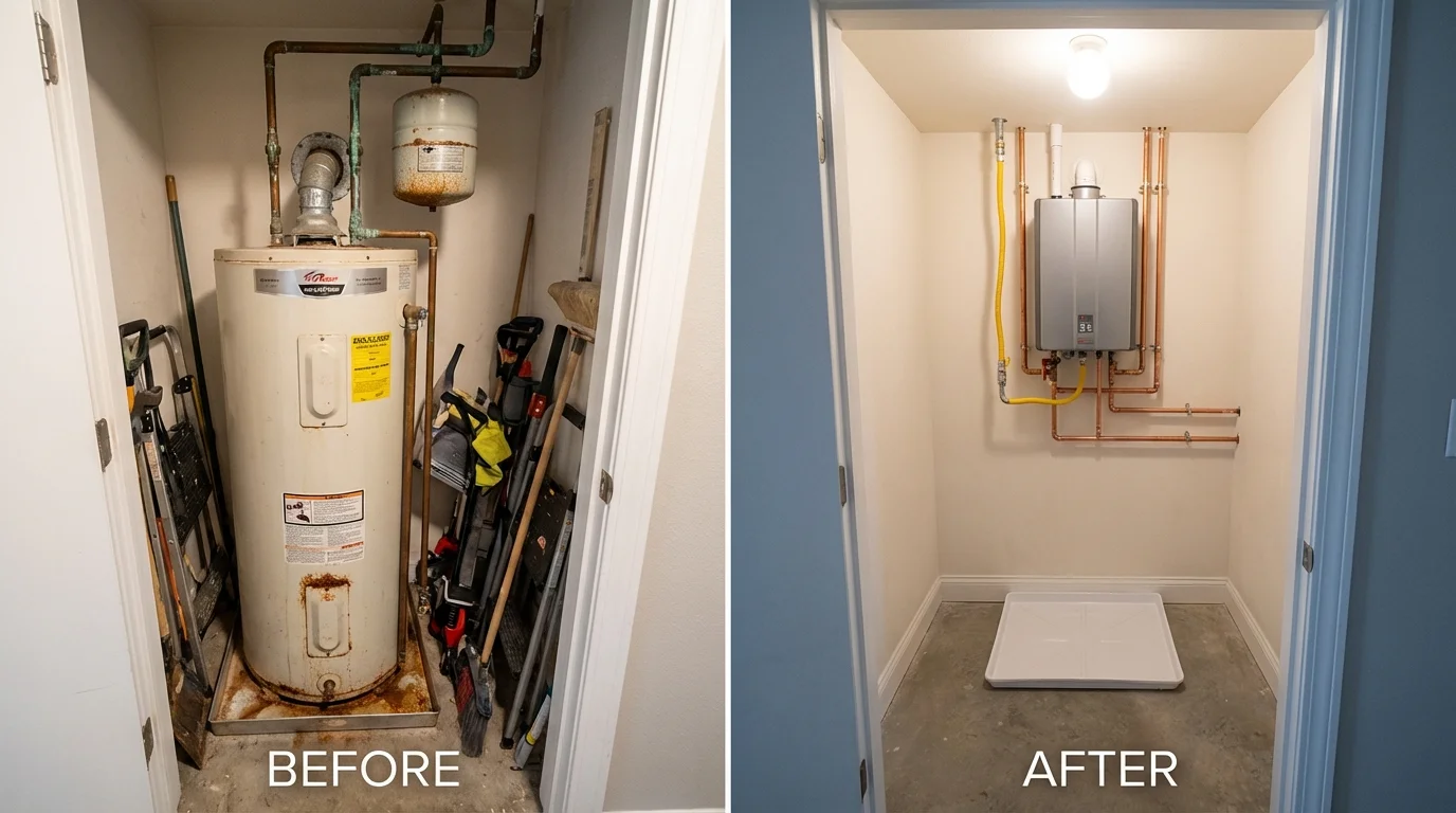 Tank water heater versus wall-mounted tankless unit comparison for Midlothian, TX homeowners