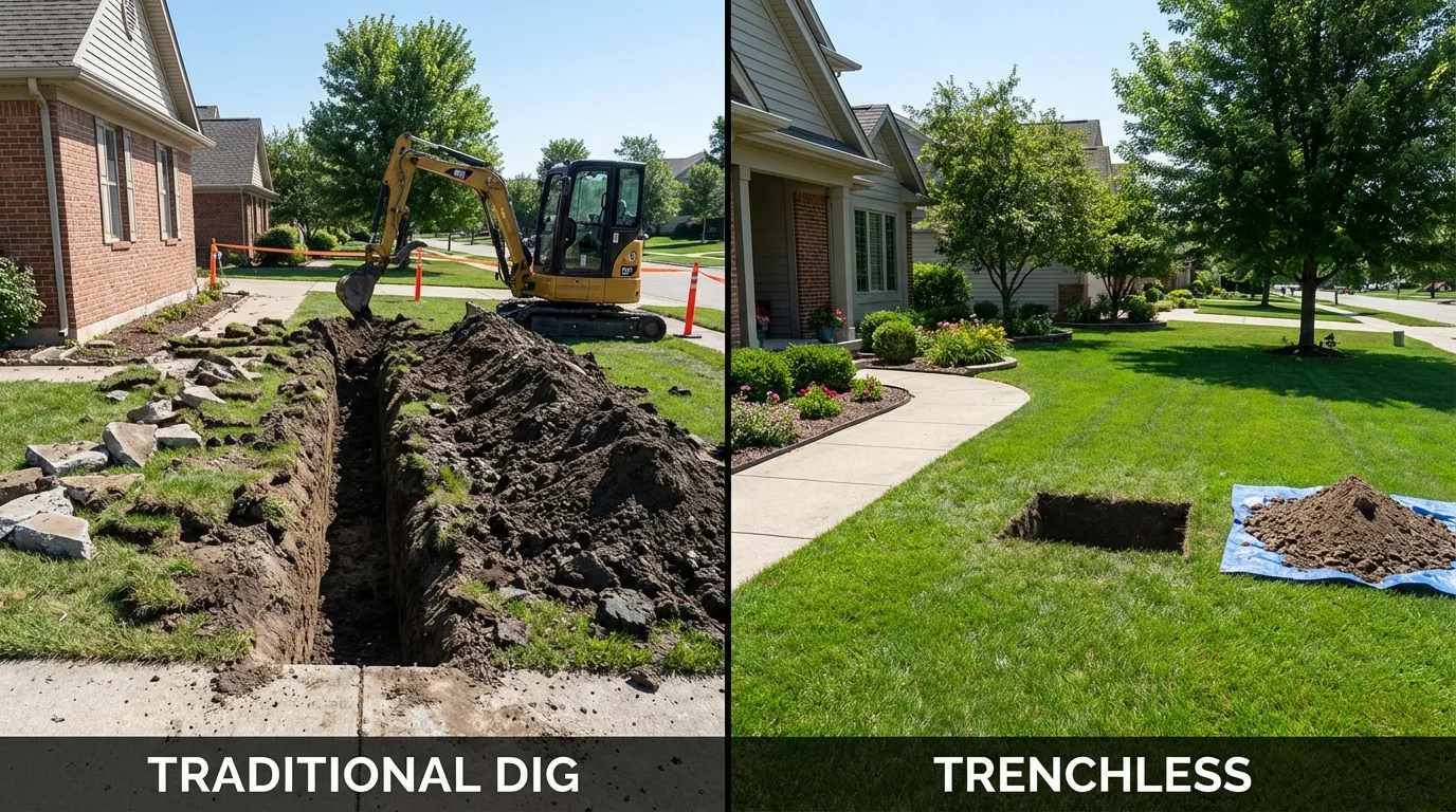 Trenchless sewer repair with minimal yard damage versus traditional excavation in Midlothian, TX